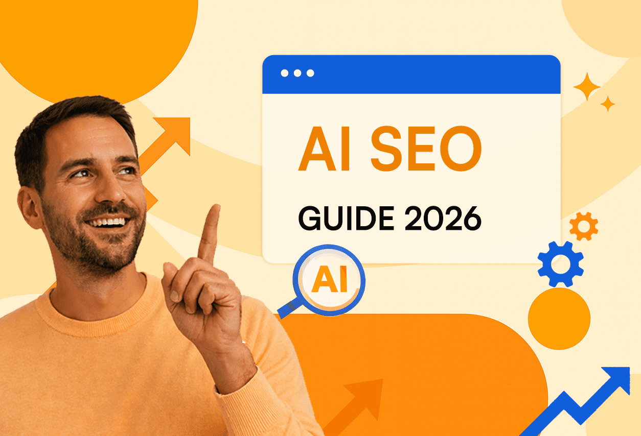 AI SEO guide 2026 visual showing AI-driven search optimization, growth strategy, and modern SEO tools