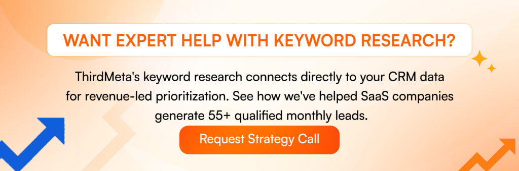 Request strategy call for B2B SaaS keyword research and pipeline growth with ThirdMeta's CRM-integrated approach.
