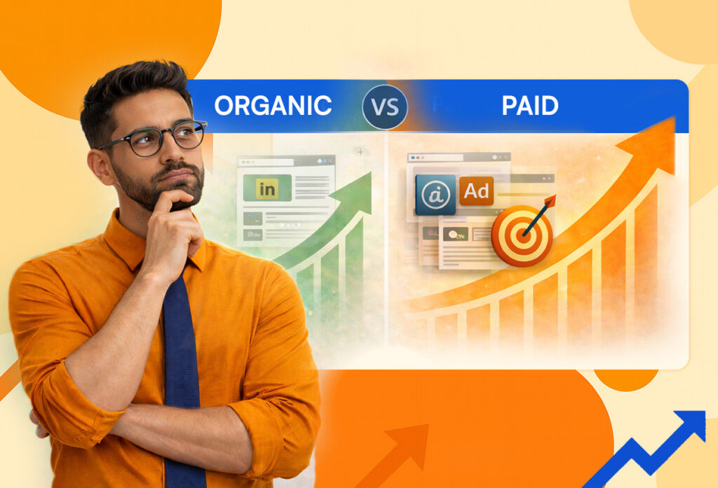 Organic vs paid marketing comparison for B2B showing SEO growth vs PPC ads driving pipeline results