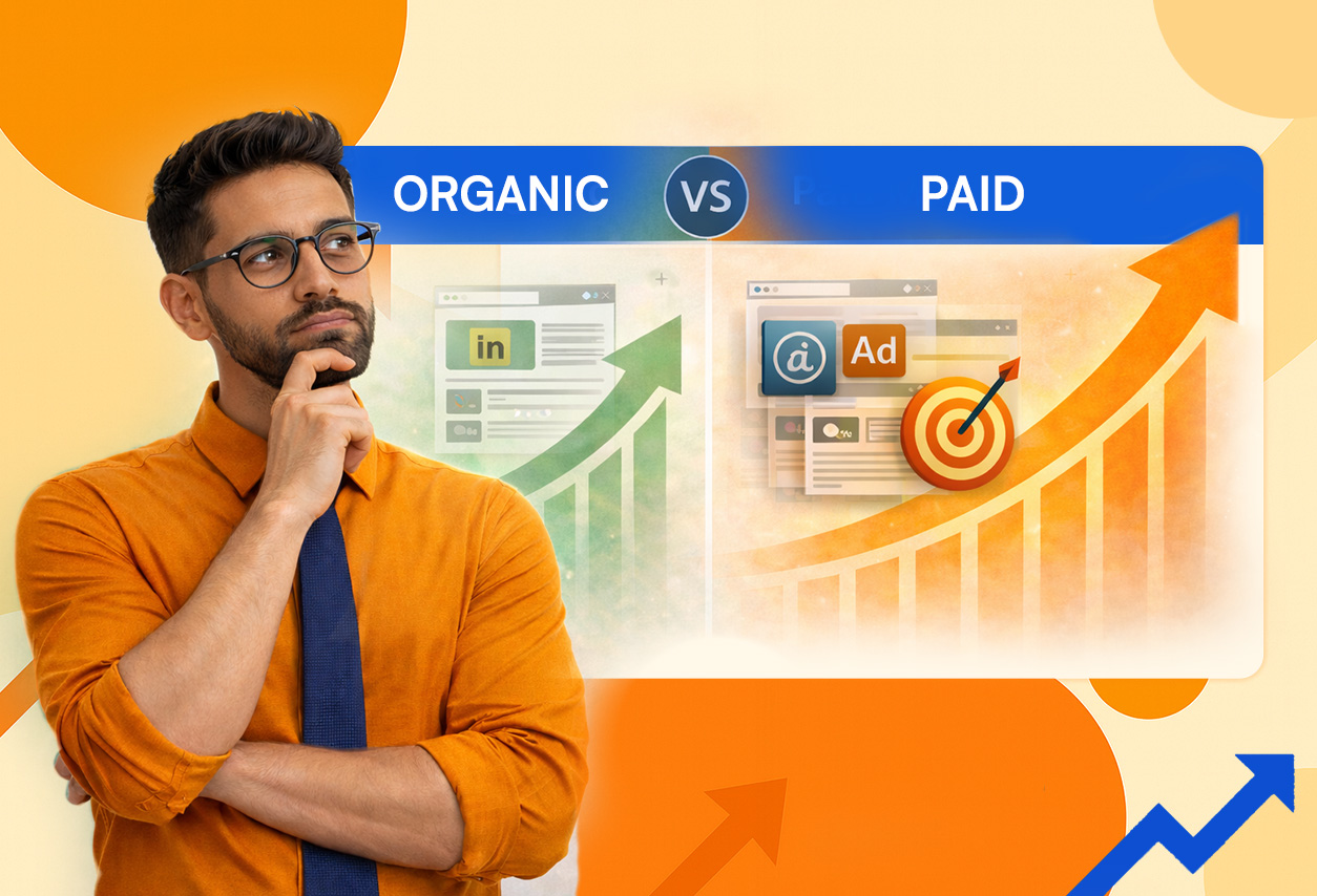 Organic vs paid marketing comparison for B2B showing SEO growth vs PPC ads driving pipeline results