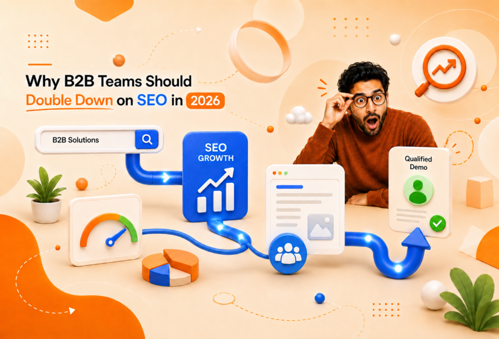 SEO for B2B teams in 2026 showing organic pipeline growth, AI search visibility and qualified demo generation